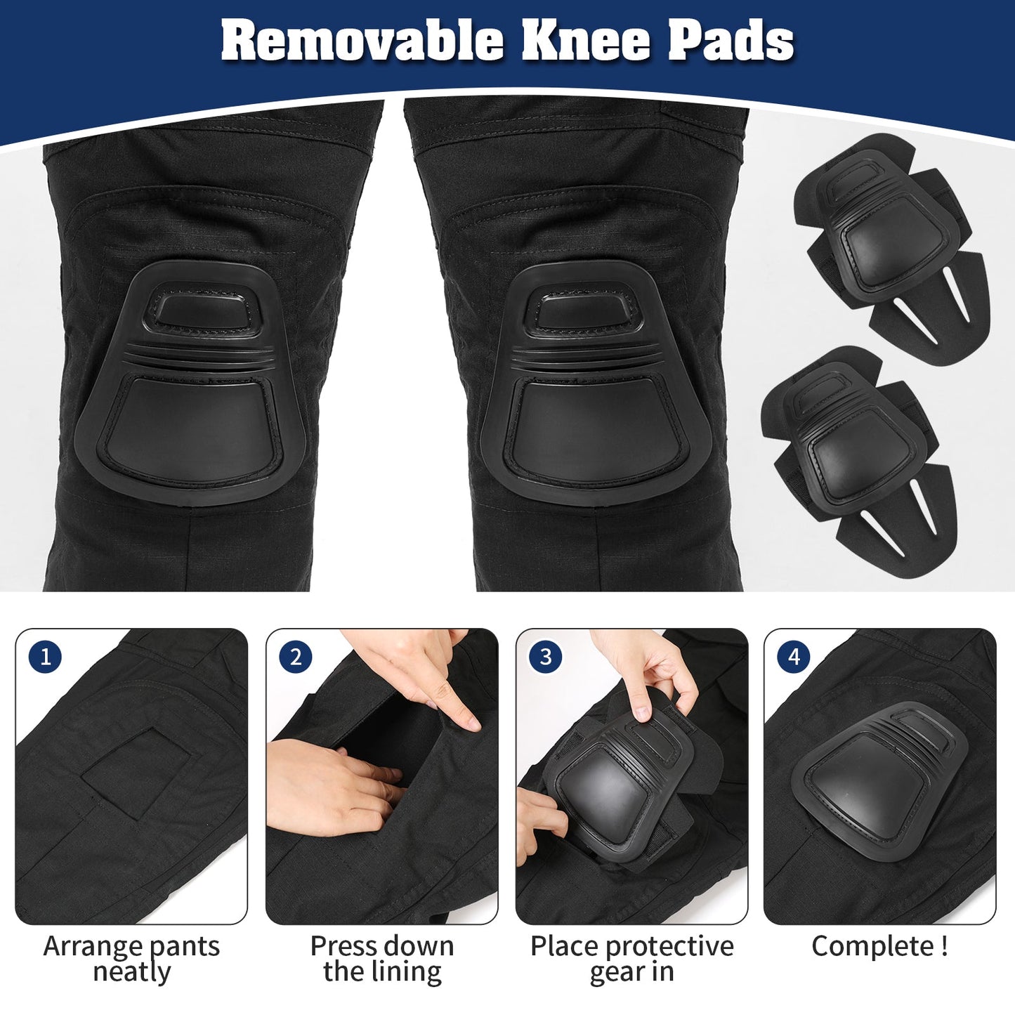 G3 Combat Trousers with Knee Pads Rip-Stop Tactical Trousers Black