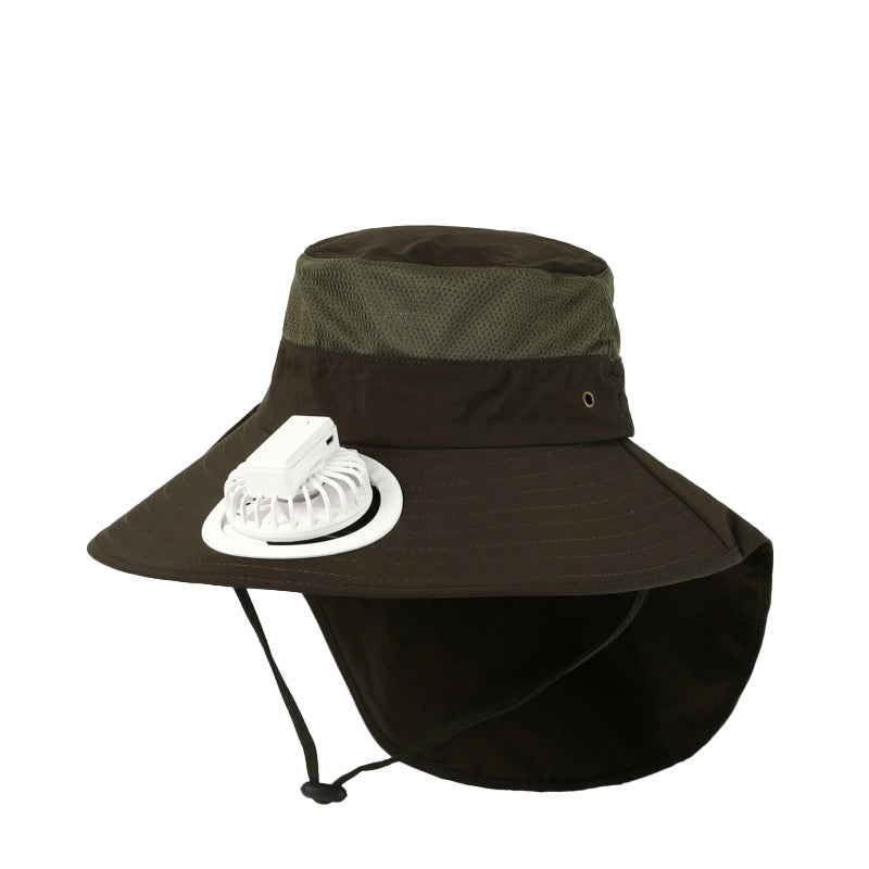 USB Charging Powered Fishing Fan Hat UPF 50+ Wide Brim Fisherman Hat with Adjustable Fan Outdoor Sun Protection Cap