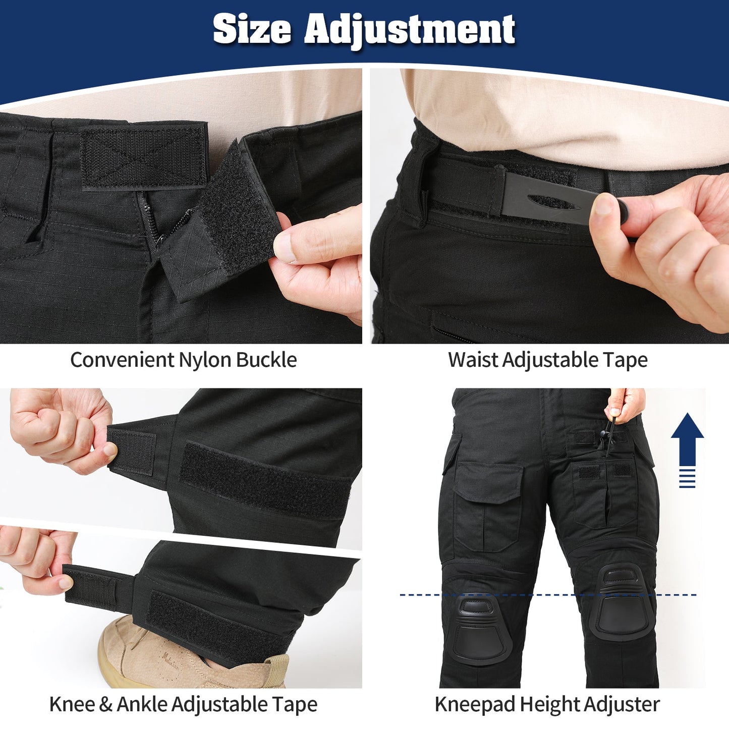 G3 Combat Trousers with Knee Pads Rip-Stop Tactical Trousers Black