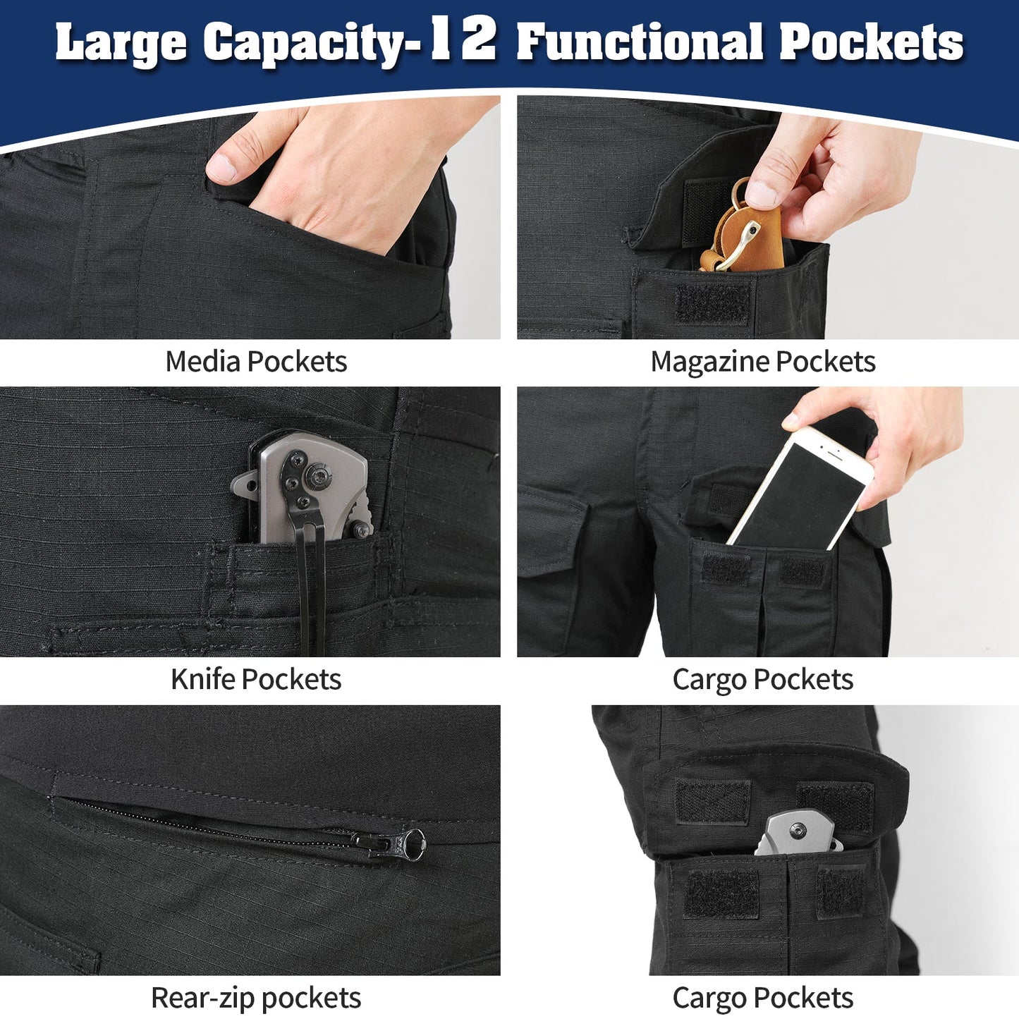 G3 Combat Trousers with Knee Pads Rip-Stop Tactical Trousers Black