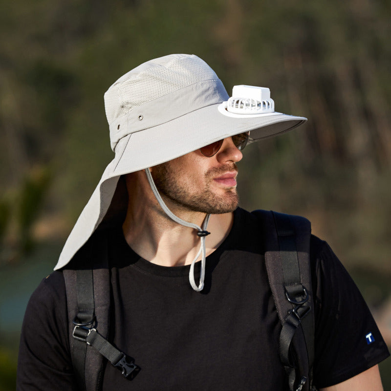 USB Charging Powered Fishing Fan Hat UPF 50+ Wide Brim Fisherman Hat with Adjustable Fan Outdoor Sun Protection Cap