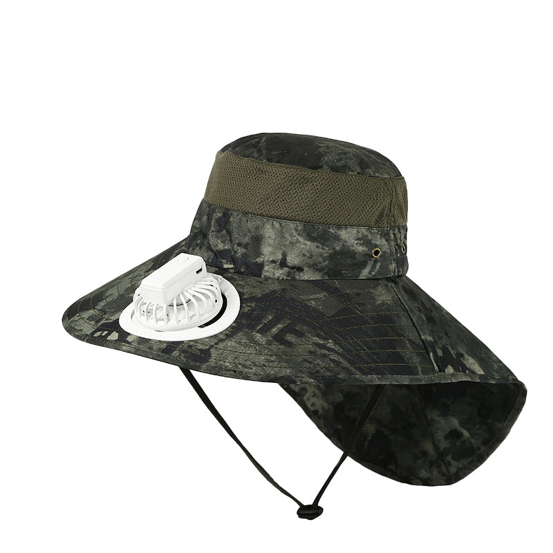 USB Charging Powered Fishing Fan Hat UPF 50+ Wide Brim Fisherman Hat with Adjustable Fan Outdoor Sun Protection Cap