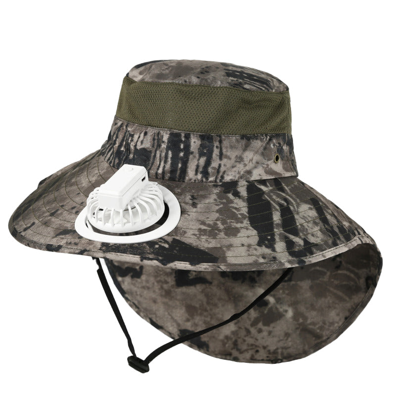 USB Charging Powered Fishing Fan Hat UPF 50+ Wide Brim Fisherman Hat with Adjustable Fan Outdoor Sun Protection Cap