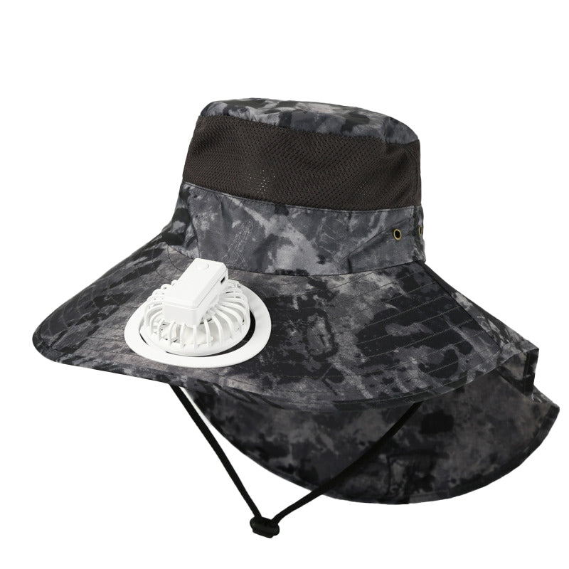 USB Charging Powered Fishing Fan Hat UPF 50+ Wide Brim Fisherman Hat with Adjustable Fan Outdoor Sun Protection Cap