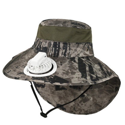 USB Charging Powered Fishing Fan Hat UPF 50+ Wide Brim Fisherman Hat with Adjustable Fan Outdoor Sun Protection Cap